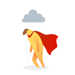 Sad superman walking in rain